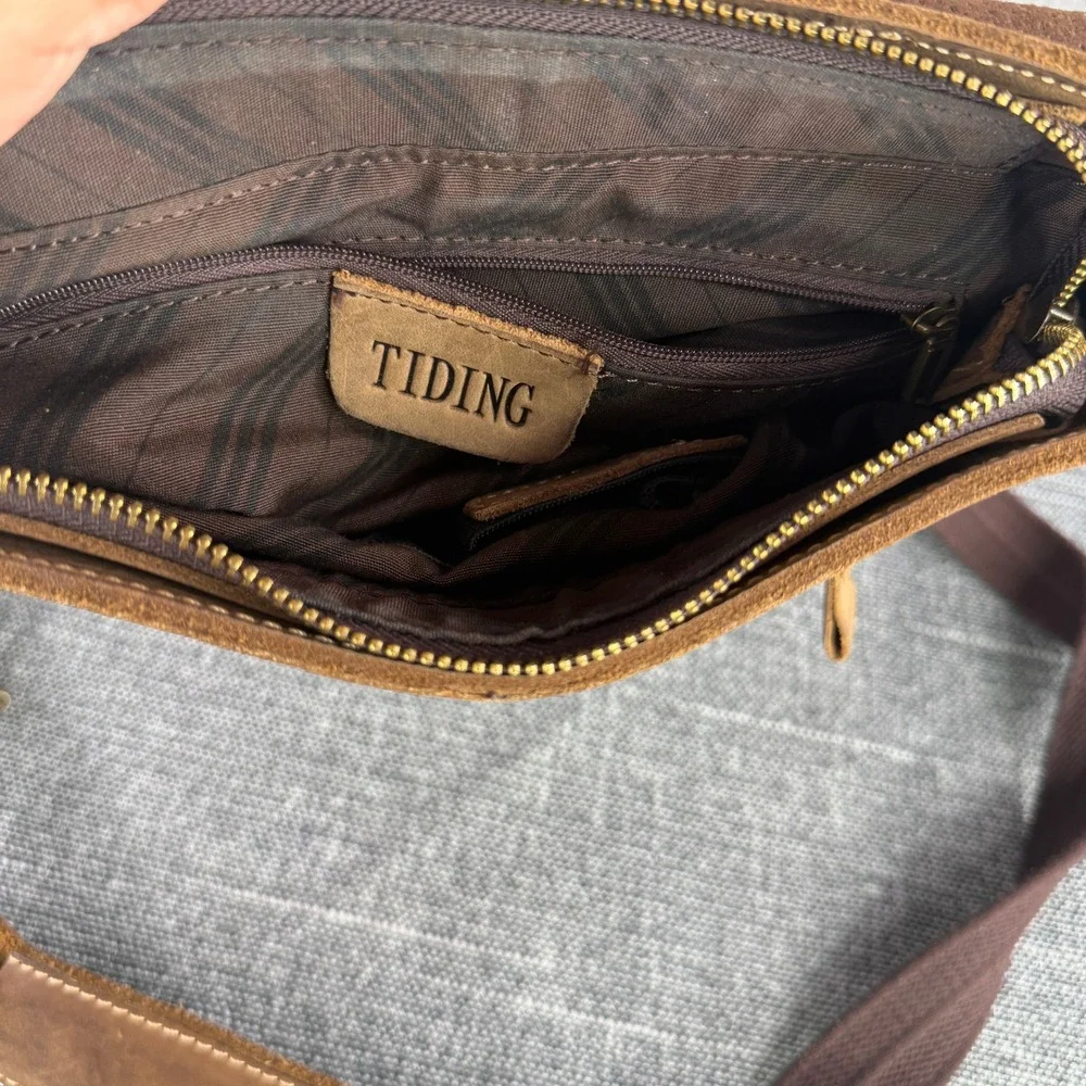 Tiding Messenger Bag Mens Brown‎ Leather Crossbody Flap Satchel Pockets